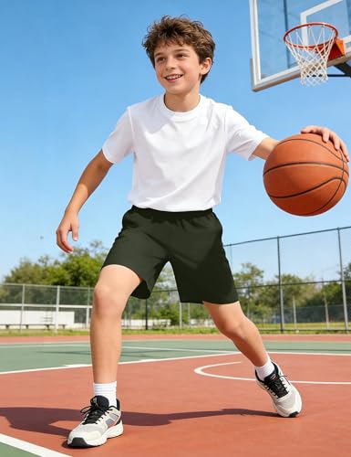 Image of Somaibo Boys Athletic Shorts Kids Quick Dry Basketball Soccer Running Sports Gym Active Performance Shorts with Pockets