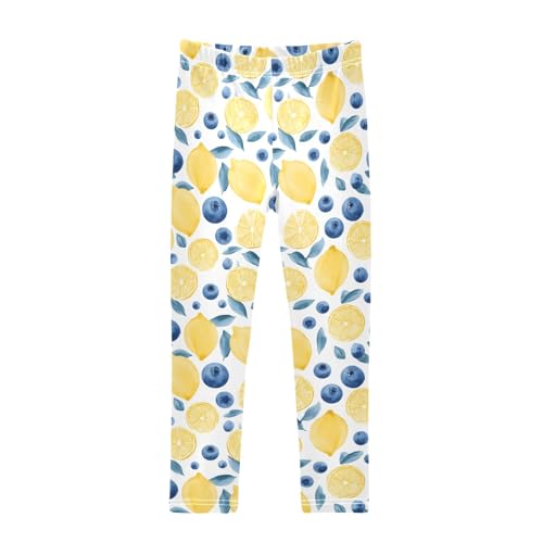 Girls' Athletic Leggings Ankle Length Yoga Dance Pants Kids Teen 4T Lemon Blueberry