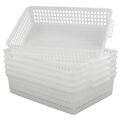 Qskely 6-Pack A4 Paper Storage Baskets File Trays Baskets, Clear Plastic Storage Basker Tray Cover