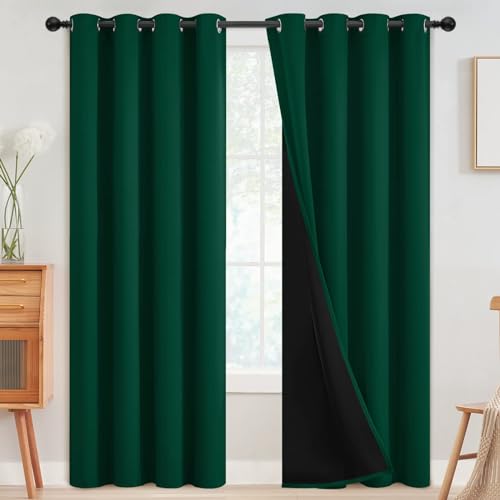 Image of SimpleHome Dark Green 100% Blackout Curtains Room Darkening Living Room 90