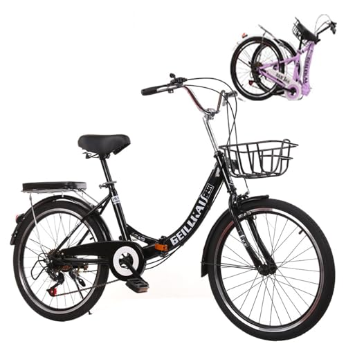 Wmmner Bicicleta Plegable de 20/22/24/26 Pulgadas, Bicicletas Unisex de Montaña Y Desplazamientos para Adultos, Acero de Alto Carbono, 7 Velocidades, Premium para Damasbicicleta Plegable de Altura Aju