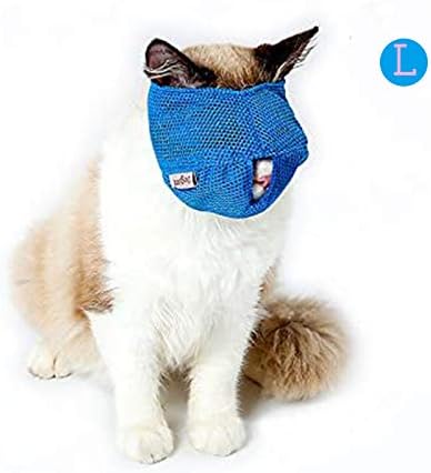 Miniatura 2 de Bozal para gato OneCut, transpirable con bozales de malla ajustable para evitar arañazos y mordeduras de gatos, antimordeduras y antimeoho., L, Azul