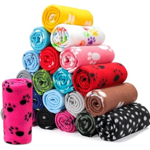 Eccliy 20 Pcs Puppy Blanket Pet Blanket Soft Fleece Dog Blankets Doggie Blanket Warm Felt Throw Blanket Sleep Mat Bed Covers Small Blankets for Puppy Pet Dogs Cat, 20 Styles (Paw,39 x 35 Inch) Cover