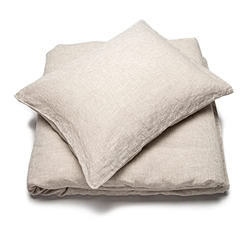 LinenMe Parure de lit Lin Lavé 100% - Housse de Couette 140x200 cm et 1 x Taies d'oreiller 50x70 cm