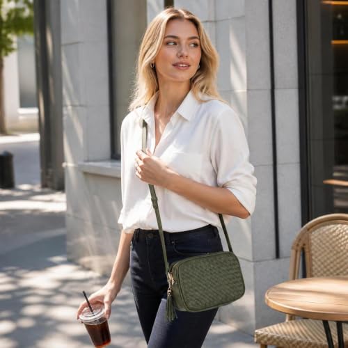 Image of AFKOMST Woven Crossbody Bags for Women Small Boho Purse with Roomy Space | Vegan Leather Camera Bag; Lightweight; Fits iPad mini, Long Wallet; Hands-Free Everyday