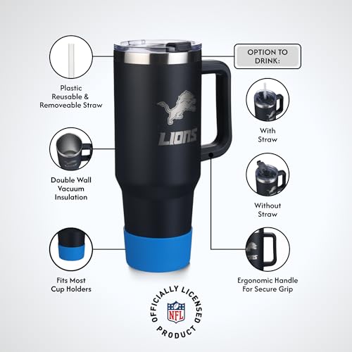 Image of The Memory Company NFL 40oz Game Day Tumbler - Premium Stainless Steel Double-Wall Vacuum Insulated Travel Cup with Removable Silicone Base , Laser Engraved Team Logo, Hot & Cold Drinks