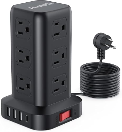 Extension Cord with Multiple Outlets, SMALLRT Surge Protector Power Strip Tower, 10FT Outlet...