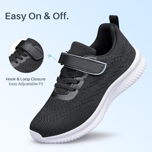 Arskyllen Kids Sneakers Non-Slip Boys Girls Tennis Shoes Lightweight Breathable Running Shoes Athletic School Footwear Black White Little Kid Size 1 by Arskyllen - Used condition - Image 6