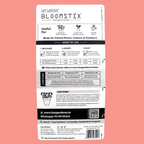 Image of Lazy Gardener Organic Bloomstix Plant Food, lower Booster Fertilizer Sticks for Flowering Plants, Organic Slow-Release Bloom Fertilizer for Home Gardens (500 Sticks)