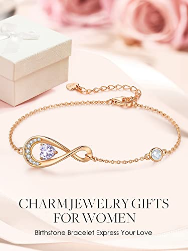 Etevon Infinity Love Heart Birthstone Bracelet For Women Girls 925 Sterling Silver Rose Gold Plated Dainty Charm Link Bracelets Christmas Anniversary Birthday Jewelry Gifts For Her Girlfriend Sister Wife Mom Light Purple June #TOP2