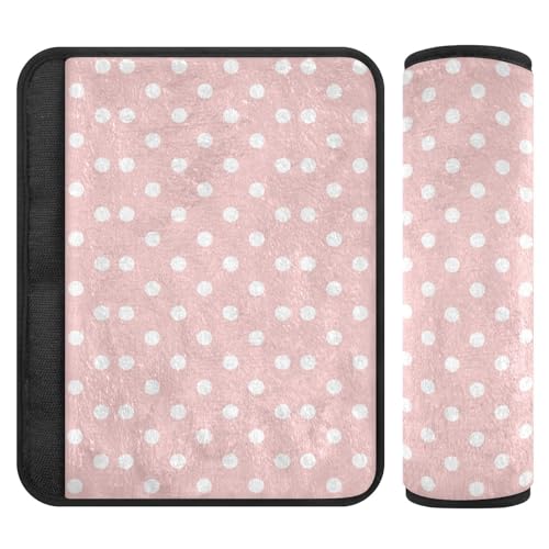 Image of Seat Belt Cover Pad 2 Pcs Soft Seat Strap Cover Cute Protector Support Head Neck Shoulder for Car Seats High Chair Backpack (10x7.7in) Polka Dots Pink