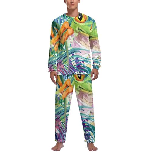 Pyjama homme grenouille manche longue vêtement de nuit imprimé feuilles