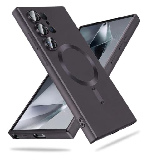 Image of DIZORO Samsung S25 Ultra Case, Compatible with Mag Safe Back Cover, Matte Luxury Metallic Luster Flexible TPU Wireless Charging Shockproof Case with Camera Protector (Metallic Silver)