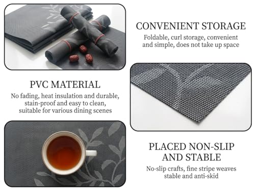 Image of Dribble PVC Placemats Set of 6 | Heat-Resistant, Washable, Waterproof Table Mats | Anti-Slip Dining Table Placemats for Kitchen & Home Decor - 45x30cm, Design - Night Beauty