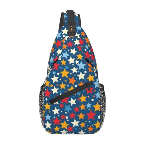 Mochila bandolera unisex ligera con patrón de estrellas coloridas