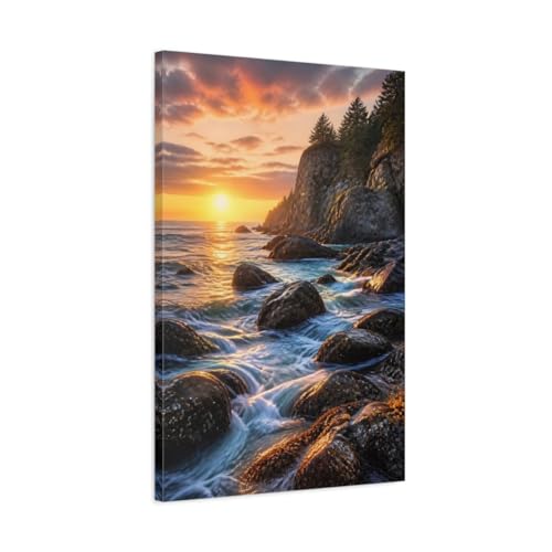 Toile nature ocean coucher de soleil pour habiller un mur vide de salon