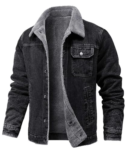 SOMTHRON Men's Fleece Jean Jacket Coat Winter Cotton Sherpa Lined Denim Trucker Jacket Warm Thicken Windbreaker