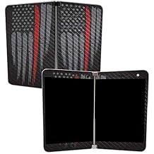 MIGHTY SKINS MightySkins Carbon Fiber Skin for Microsoft Surface Duo - Thin Red Line | Protective, Durable Textured Carbon Fiber Finish | Easy to Apply | Made in The USA
