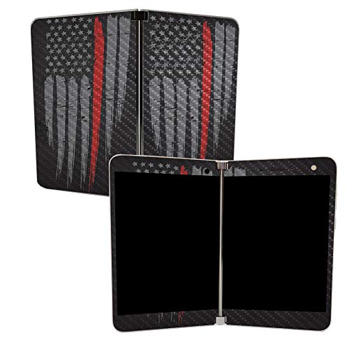 Image of MIGHTY SKINS MightySkins Carbon Fiber Skin for Microsoft Surface Duo - Thin Red Line | Protective, Durable Textured Carbon Fiber Finish | Easy to Apply | Made in The USA