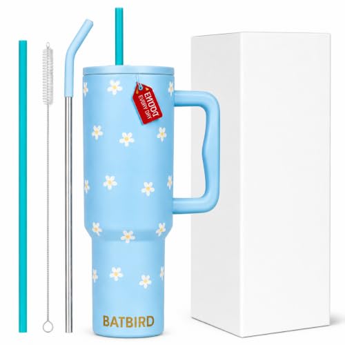 Image of Stainless Steel 1200 ml Vacuum Tumbler with Lid & Straw - Double‑Wall Insulated Cup for Travel, Gym & Office - Keeps Beverages Hot or Cold - 1.2 L Capacity (Blue Tiny Flower)
