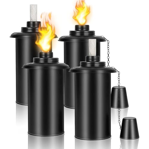12oz Torch Canisters Refillable, Bamboo Torch Refill Canister - 4 PCS Citronella Fuel Torches Replacement Canisters with Wicks and Covers, Patio Torch for Luau Party, DIY Garden Torch Outdoor Decor