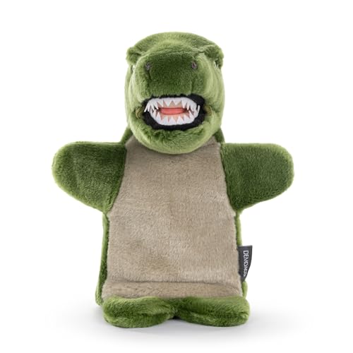 Image of DEMDACO Animalcraft 11 x 8 Inch Soft Polyester Plush Huggable Stuffed Animal Hand Puppet, Green and Tan, Rex The T-Rex