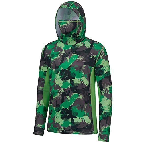 Image of BASSDASH Men's UPF 50+ Fishing Hiking Camo Hoodie Shirt with Face Mask Lightweight Neck Gaiter Long Sleeve