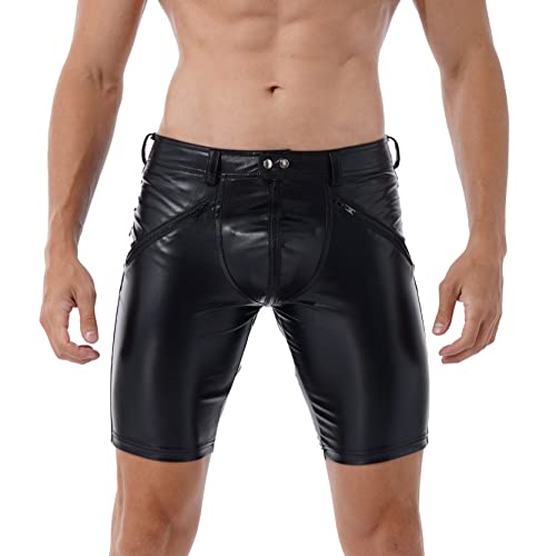 inlzdz Herren Ledershorts Latex Boxershorts mit Reißverschluss Lederhose...