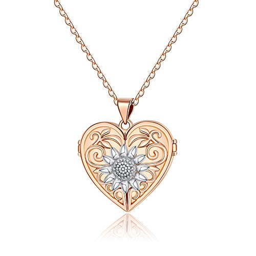 Sunflower Heart Locket Necklace That Holds Pictures, Gold Picture Locket Necklace Girls Sunflower Heart Locket Necklace That Holds Pictures for Mother Daughter