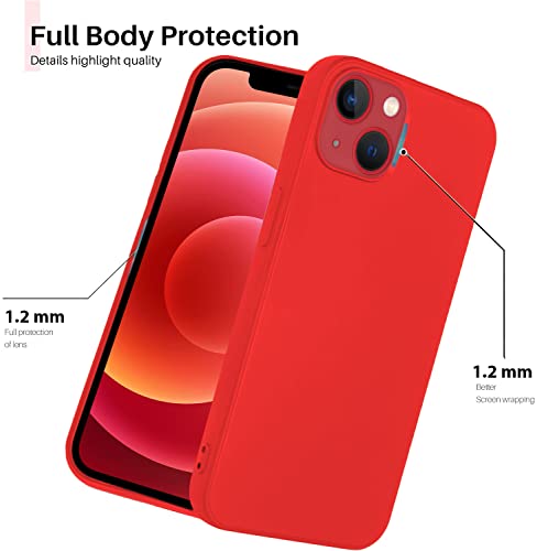 Image of DIZORO Compatible with iPhone 13 Case, Liquid Silicone Case, Full Body Protective Cover, Shockproof, Slim Phone Case, Anti-Scratch Soft Microfiber Lining, 6.1 inch - Red