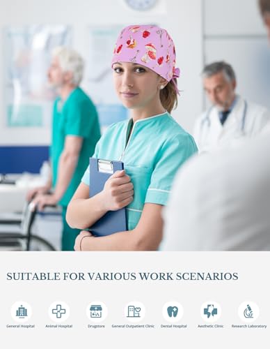 Image of Scrub Caps for Women with Buttons, Classic Surgical Caps | Double-Sided Printed, Adjustable,Long Hours, Sweatbands, Fabric Help Reduce Static Buildup