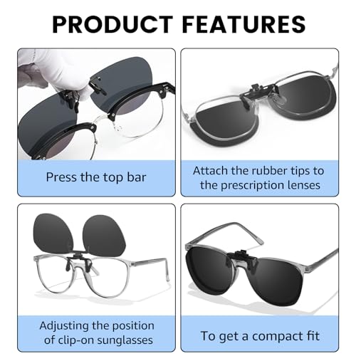 VIEWBETTER® Polarized Clip On Sunglasses Over Prescription Glasses for Men Women Flip Up Sun Glasses UV400 Protection4