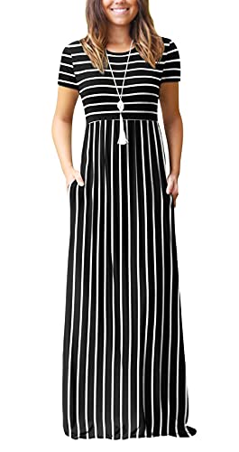 Image of DEARCASE Maxi Dress for Women Short Sleeve Casual Summer Loose Plain Comfy Long Dresses with Pockets