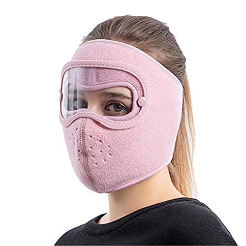 Full Face Protection Headgear, Dust-Proof Facial Protection Anti-Fog, Winter Warm Full Face Protection Masks, Polar Fleece Riding Windproof Hd Goggles Face Protection Mouth Shield (Pink)