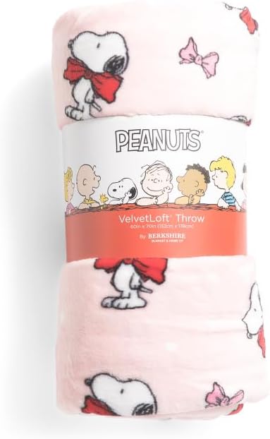 Berkshire Blanket & Home Co Peanuts VelvetLoft Throw Blanket, Pink - Holiday Bows, Polyester, 60 x 70 Inches, Winter Holiday Theme