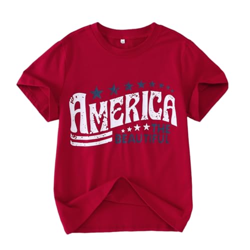 Image of IZYJOY Girl Boy 4th of July Shirt Kid America The Beautiful T Shirt USA Flag Star Stripes Patriotic Short Sleeve Tees Tops