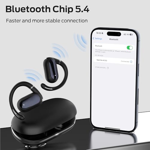 Image of Oraolo Open Ear AC322 Wireless Earbuds, Bluetooth 5.4 Headphone, 36H Playtime, IPX5 Waterproof, Open-Ear Design with Adjustable Ear Hooks, Secure Fit for Running & Workout, Clear Calls White