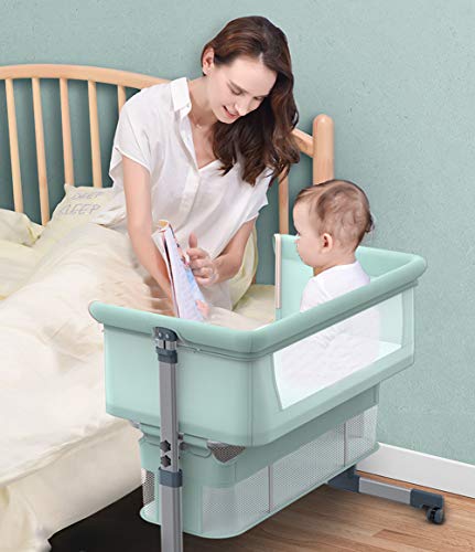 Infant Shining Baby Bedside Crib, Multifunction Cradle Bassinet Movable for Newborn Sleeping, Foldable Toddler Bed Baby Basket Travel Bed Green
