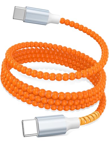 Image of USB C to USB C Cable 6FT,60W Fast Charging Beaded Charger Cord for iPhone 17 16 15 Pro Max /iPad Air 11th 10 for Samsung S26 S25 S24 Ultra S23 A16 A17 /Android Phone Charger Cord Cute Girl Women,Orange