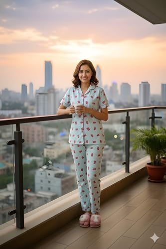 Image of Women Lycra Night Suit Set | Premium Soft Nightwear Pajama Set | Stylish Comfortable Sleepwear for Ladies | Elegant Lounge Wear Night Dress