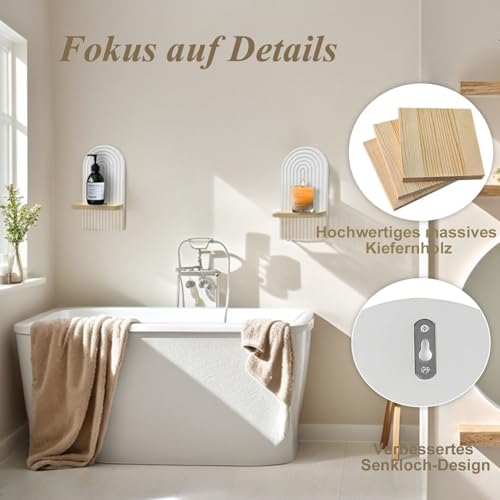 Accmuzzy 2er Set Wandregal Holz Boho Wanddeko Pflanzregal Klein für Wohnzimmer, Schlafzimmer, Kinderzimmer, Flur | Wanddeko Wohnzimmer & Schlafzimmer Deko,18x12x35CM