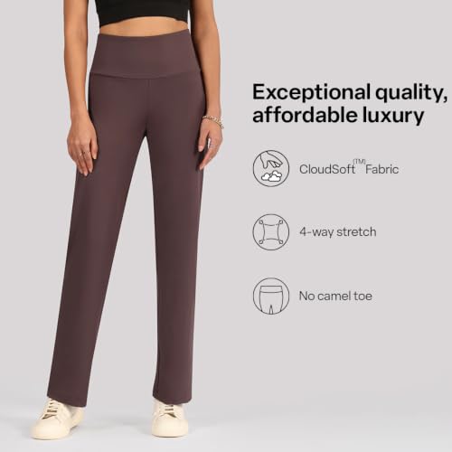 Image of BlissClub Women's Ultimate Straight Pants - Lite, High Waist Formal Trousers with Wide Waistband, Tall (for Women Above 5'5 ft)