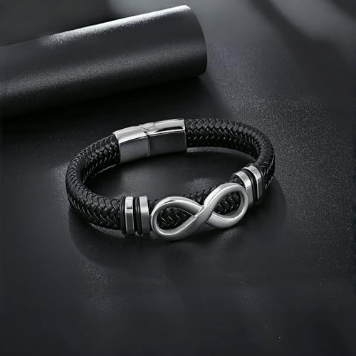Men's Leather Infinity Bracelet Stainless Steel Number 8 Wristband Cuff Bangle Bracelets Gifts for Men, 8.3 & 9.1 inches2