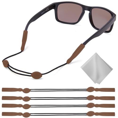 Image of Buyisgle Eye Glasses Holder Strap - Adjustable Sunglasses Straps Cords for Men Women - Eyeglass Holders Around Neck - Eyewear String Lanyard Retainer -4PCS（14in Brown