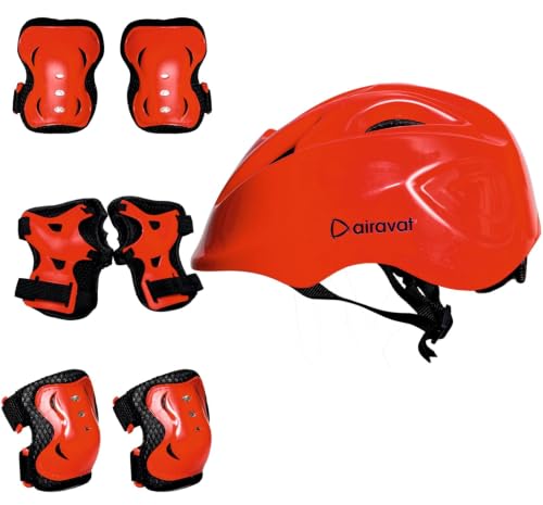 Image of Airavat 7510 Zippy Kids Protective Set Including Helmet Along with Knee Pads, Elbow Pads & Palm Guards (Red)