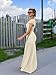 LAGSHIAN Women's Elegant Formal Long Dress One Shoulder Sleeveless Ruched Bodycon Evening Dress Beige