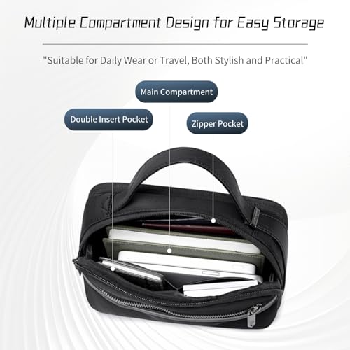 Image of Arctic Hunter Small Travel Pouch Bag for Men Handbag Shaving Kit Toiletry Bag Nylon Water-Repellent Storage Pouch with Multi-Pocket Passport Cash Toilet Bag,Black