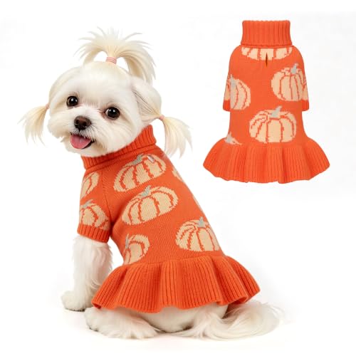 Image of YUDODO Bowknot Dog Sweater Dress for Small Dogs Girl, Stretchy Pet Clothes