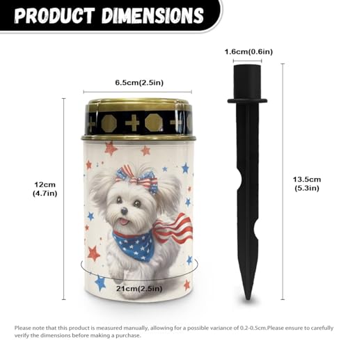 Image of Poceacles Maltese Dog American Flag Star Solar Powered Outdoor Lights 4th of July Cemetery Solar Memorial Lights Outdoor Waterproof Landscape Candles for USA 250th Anniversary Decor, 6 PCS