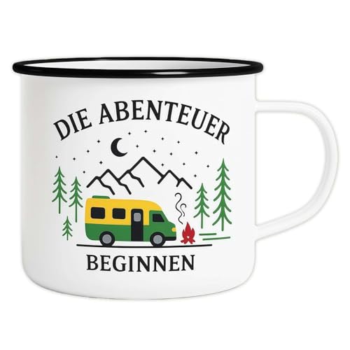 Emaille Tasse Campingbecher 300ml Camping Zubehör Outdoor Kaffeebecher Camper Geschenke Abenteuer-Ausrüstung Robuste Emaille Tasse für Wandern Wohnwagen Wohnmobil Ausflüge